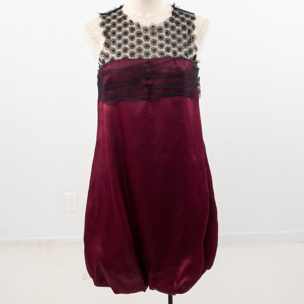 Lela Rose Dress 6 Silk Daisy Mesh Bubble Mini Red Holiday